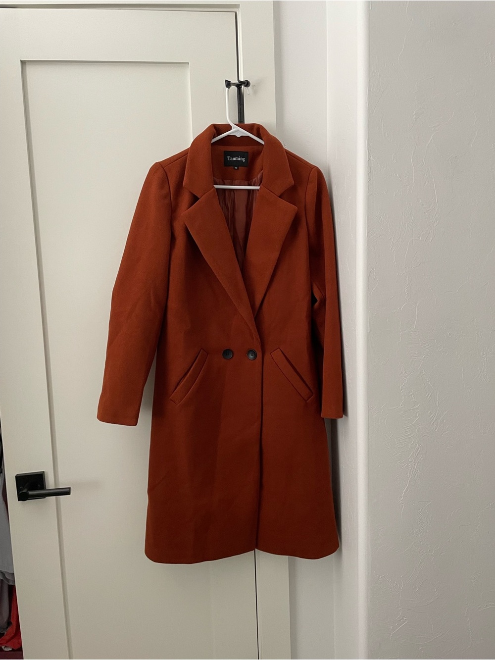 Rust Orange Wool-Blend Long Coat